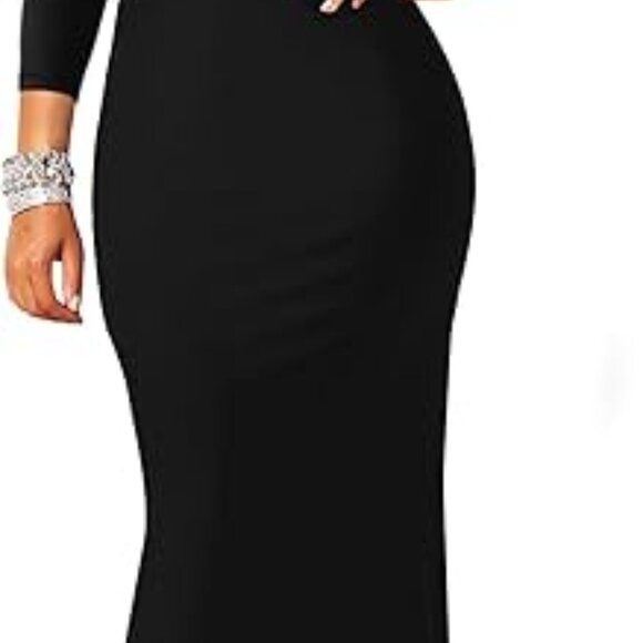 Women's Sexy Black Elegant Long Sleeve Off Shoulder Bodycon Formal Dress Sz L - Picture 2 of 8